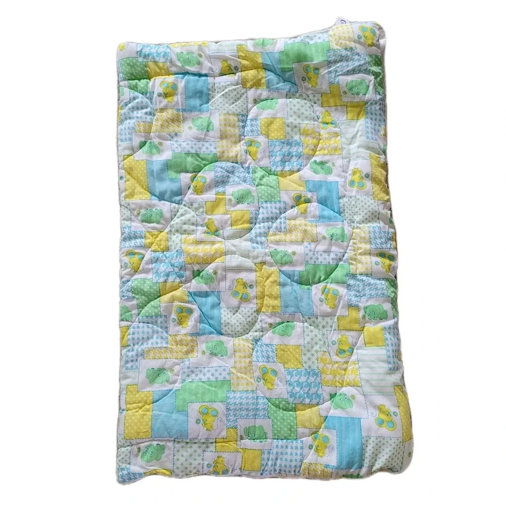 Vintage 1980 Curity Zip-A-Quilt Baby Sleeping Bag Elephant & Mouse Patchwork EUC